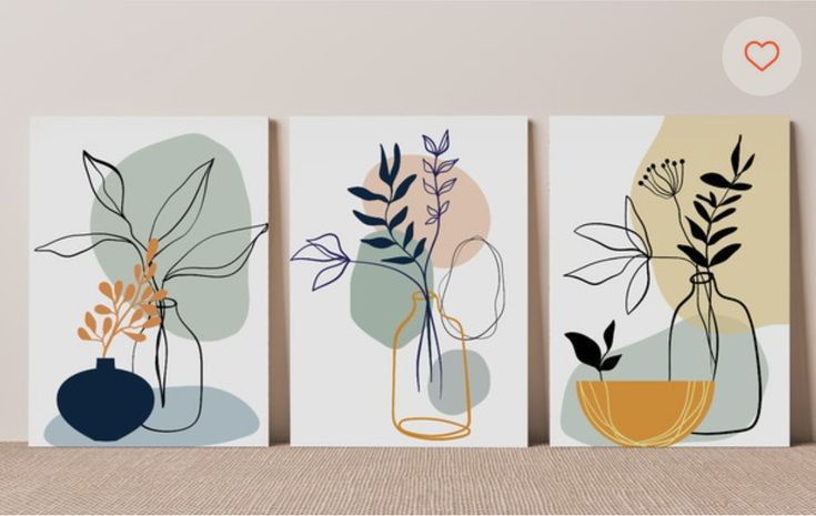 three vases with plants in them are hanging on the wall