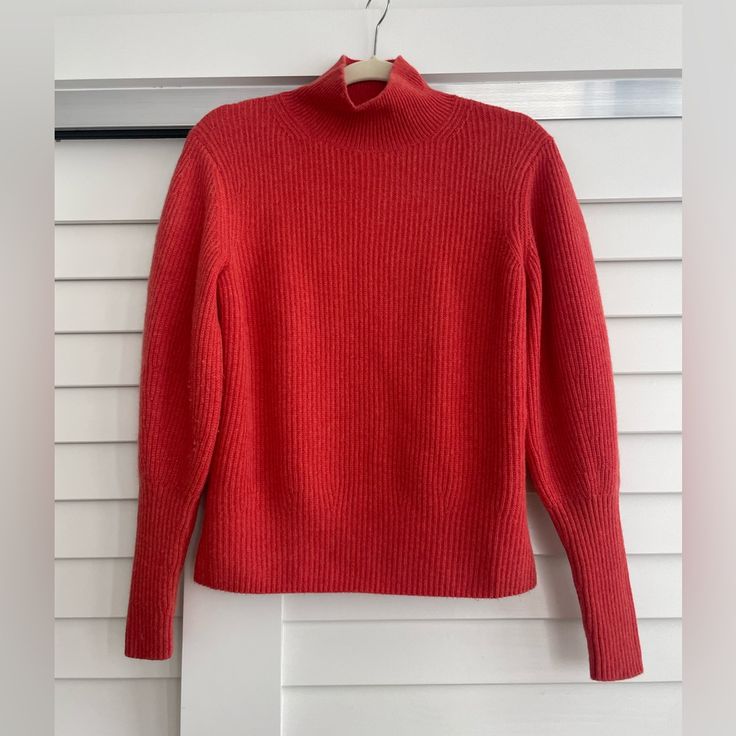 Like A New, In Good Condition Size M Red Turtleneck Workwear Top, Red Turtleneck Tops For Work, Red Ribbed Turtleneck Top, Red Tops With Ribbed Collar For Fall, Red Ribbed Turtleneck Sweater, Red Sweater With Ribbed Collar For Fall, Red Winter Tops With Ribbed Cuffs, Red Fitted High Neck Sweater, Fitted Red High Neck Sweater