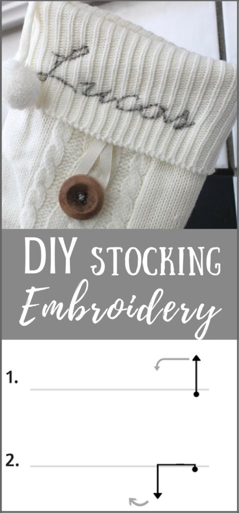 a white sweater with buttons on it and the words diy stocking embroidery