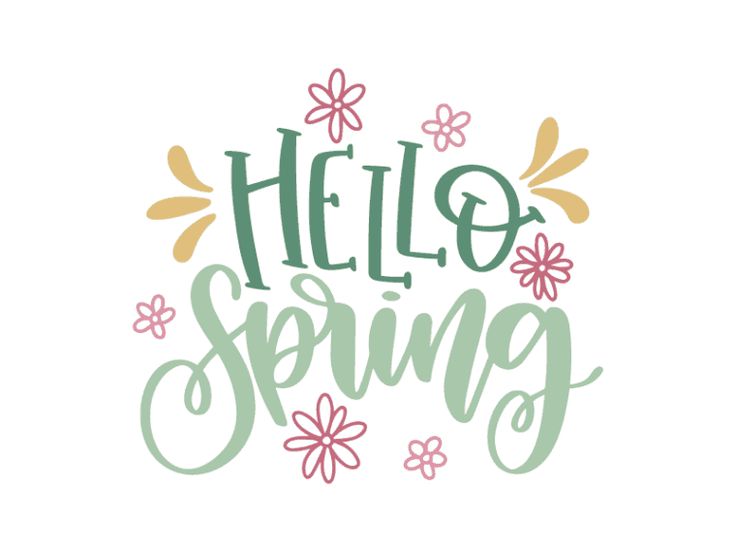 the words hello spring written in green and pink