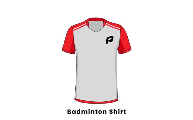 a white and red shirt with the word badminton on it