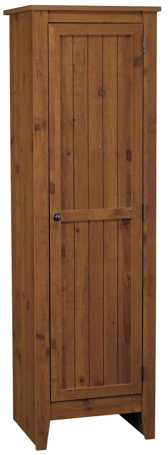 a wooden cabinet with two doors on the front