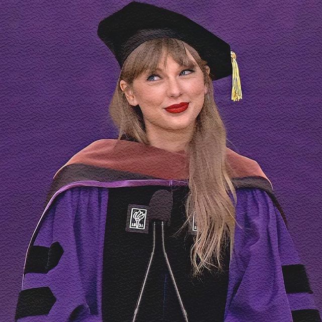 a woman in a graduation gown and cap is standing with her hands on her hips