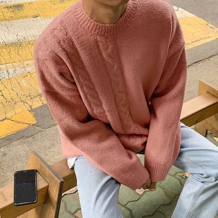 Salmon Outfit Men, Pink Guy Aesthetics, Peach Outfit Men, Pink Outfit Men Aesthetic, Pink Sweater Outfit Men, Pink Clothes Men, Pink Outfits Aesthetic Men, Josiah Core, Taehyung Fits