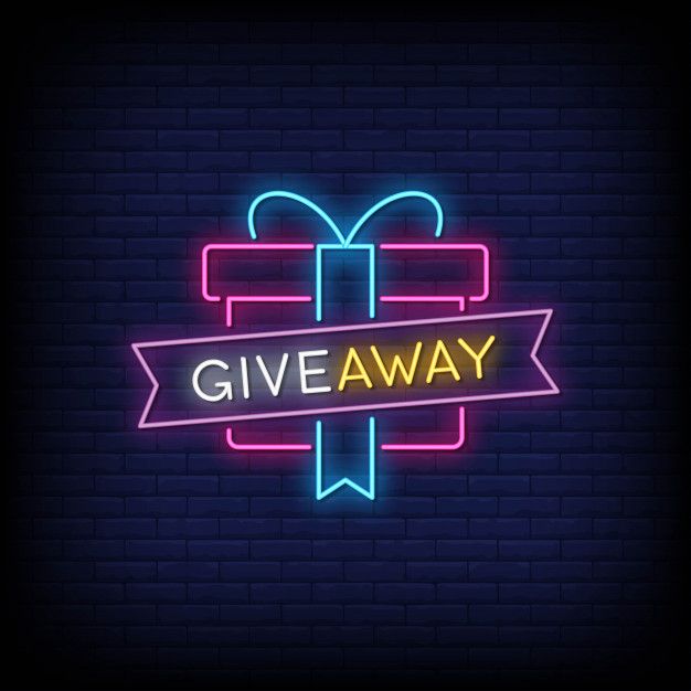 a neon sign that says giveaway with a bow and ribbon around it on a brick wall