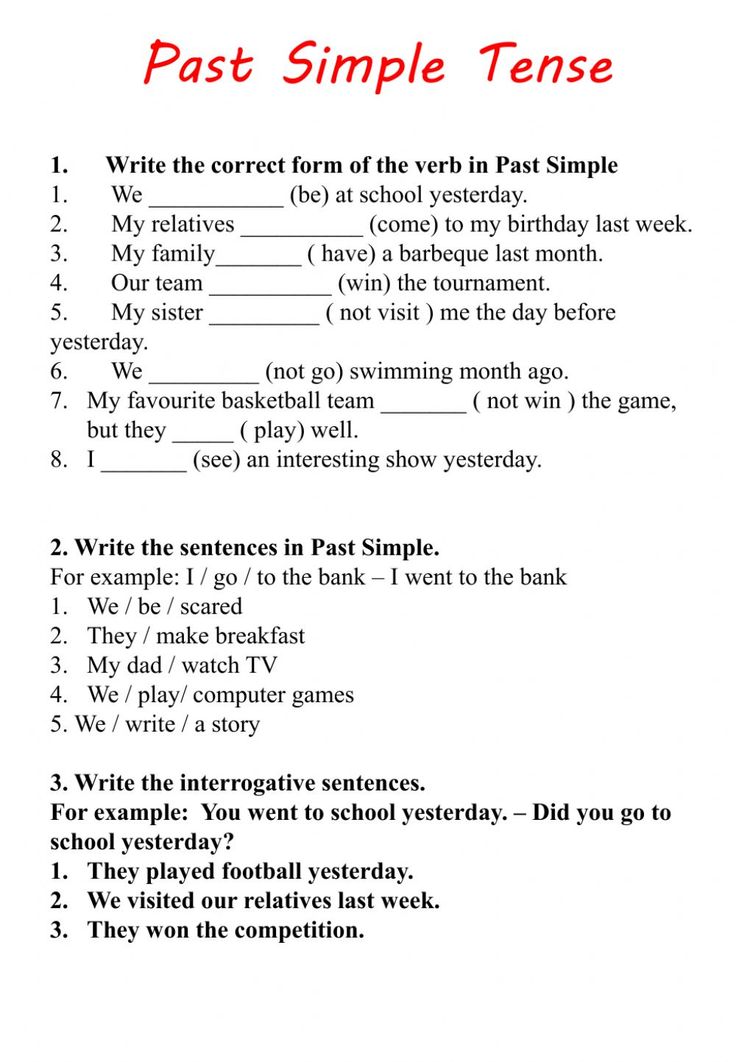 the past simple tense worksheet is shown in red and white with black writing