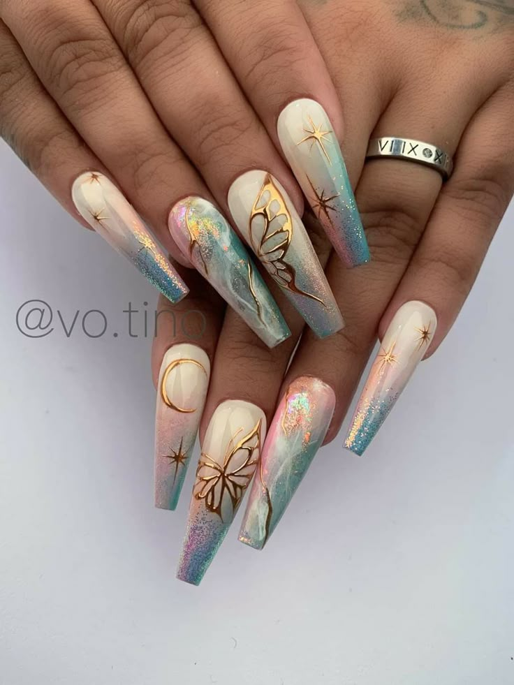 Cute Acrylic Nail Designs, Classy Nails, Coffin Nails Designs, Fairy Dust, Bling Nails, Fancy Nails, Dope Nails, Best Acrylic Nails, Long Acrylic Nails