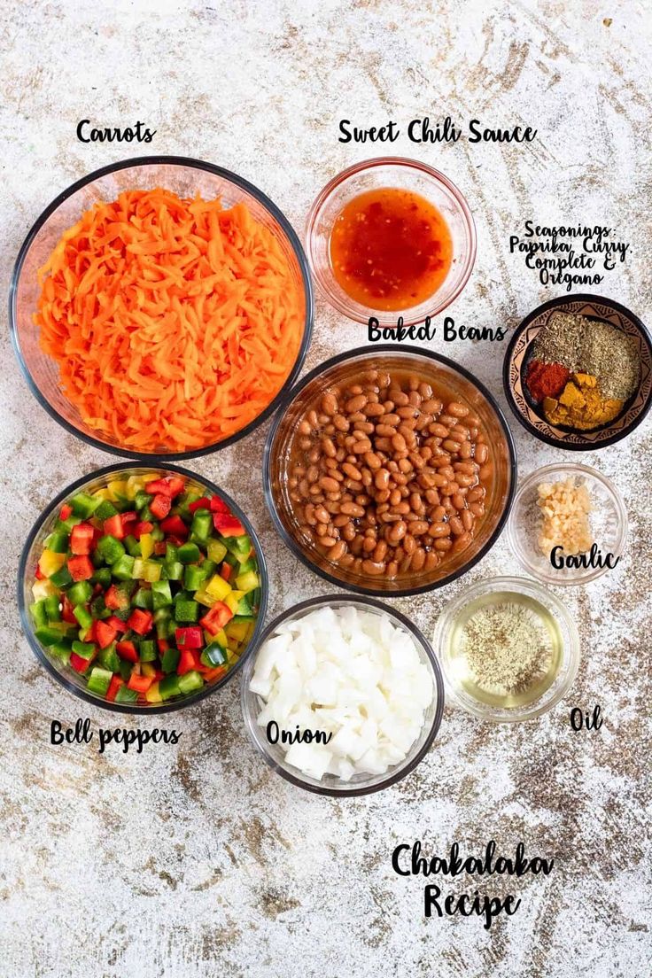 the ingredients for this meal include beans, carrots, and other vegetables