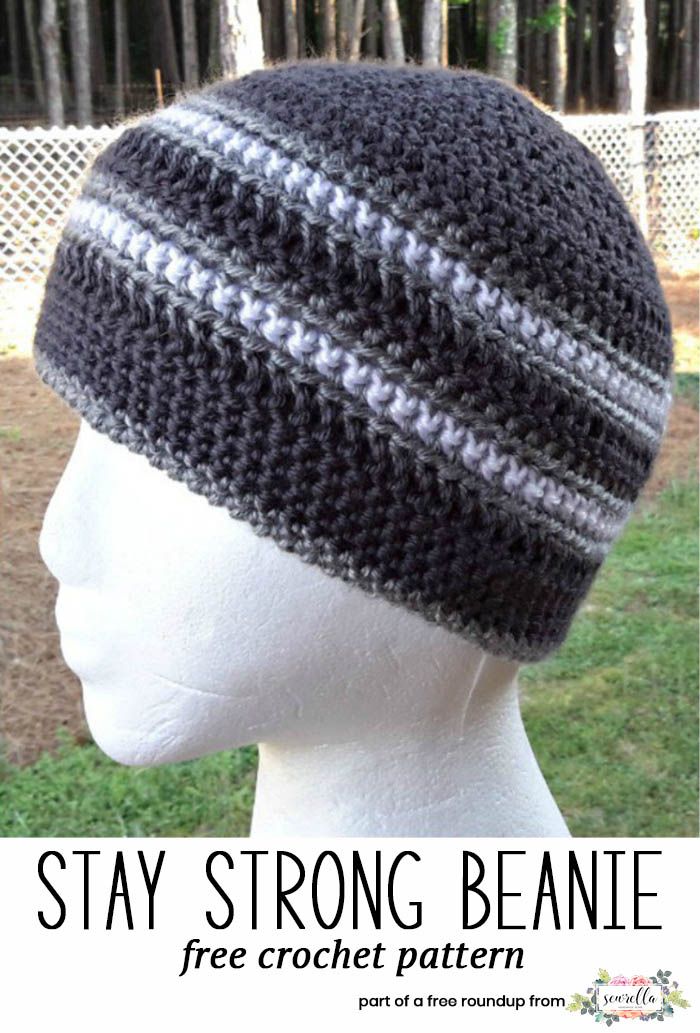 a crocheted beanie is shown with the text stay strong beanie free crochet pattern