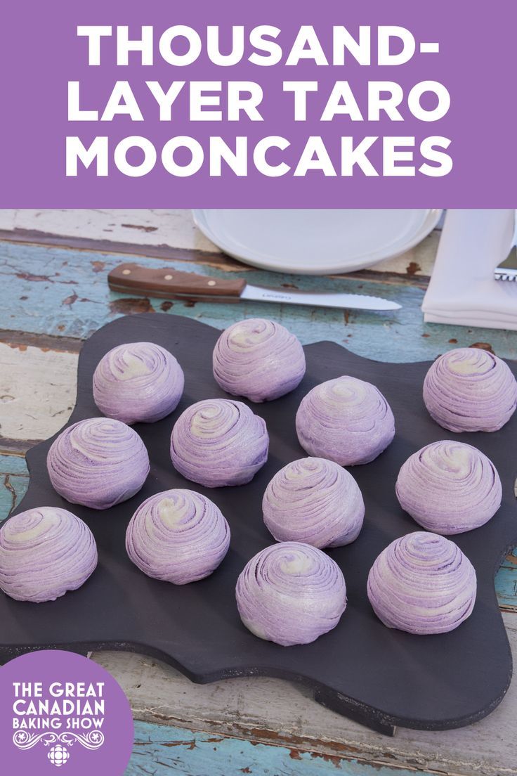 there are many purple mooncakes on the table with text overlay that reads, thousand thousand thousand thousand thousand thousand thousand thousand thousand thousand thousand