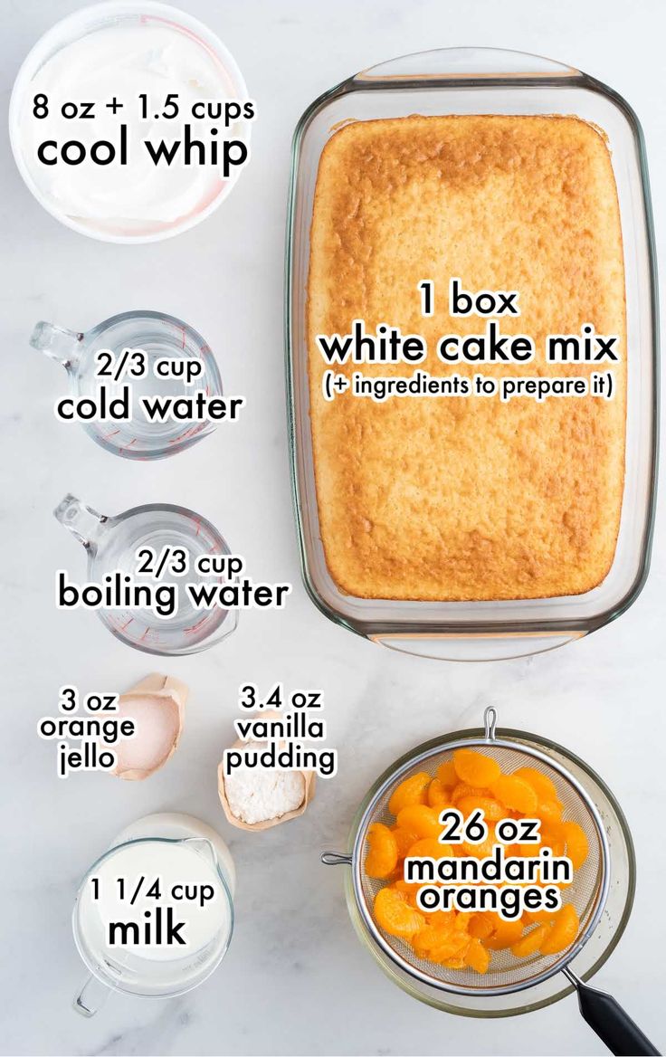 the ingredients to make an orange cake