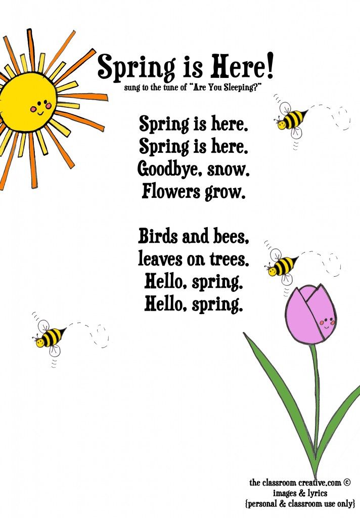 a spring is here poem with flowers and bees on the grass, in front of a sun