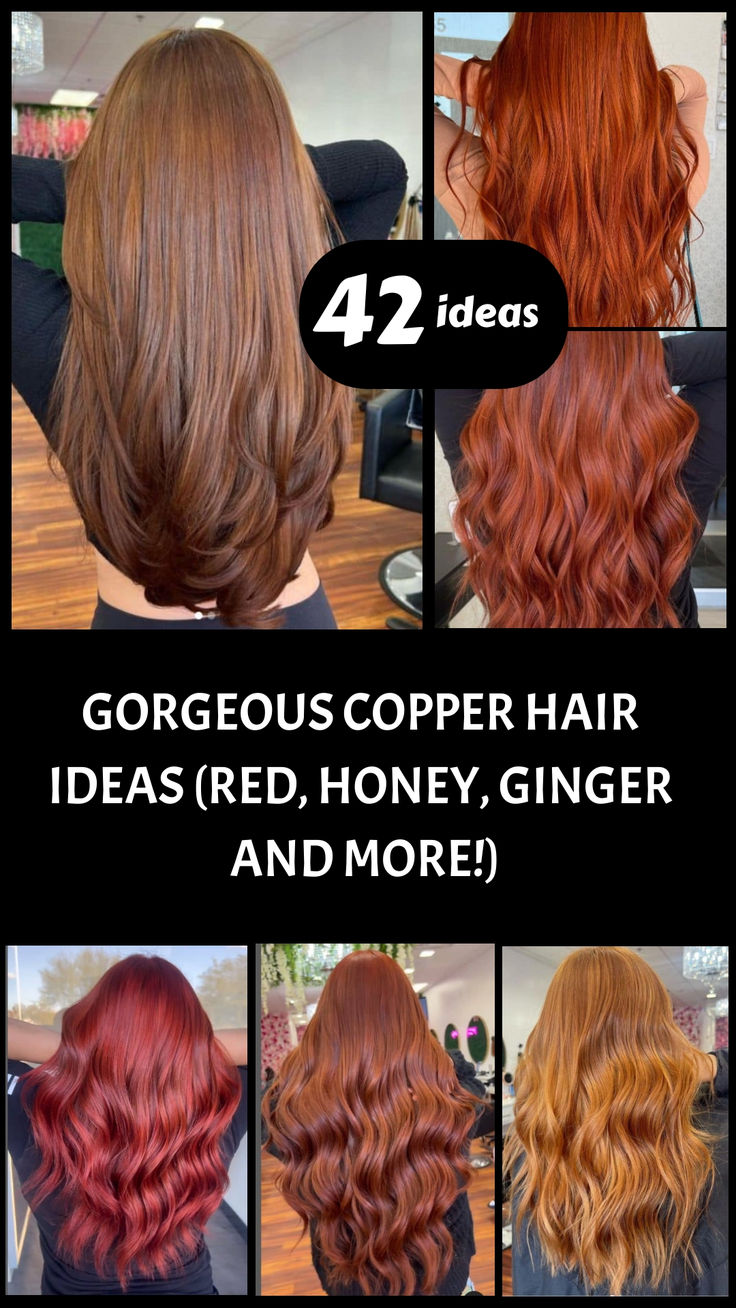 Explore over 42 gorgeous copper hair ideas, from rich red tones to warm honey and vibrant ginger! Whether you're looking for a bold new look or a subtle change, these copper hair inspirations will help you find the perfect shade. Discover your next hair transformation! Igora Royal Copper Formulas, Copper Hair Gloss, Auburn Copper Hair Color, Subtle Copper Hair, Deep Copper Hair, Red Hair Formulas, Hair Ideas Red, Mahogany Red Hair, Copper Hair Ideas