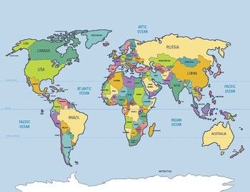 the world map with all countries and their names