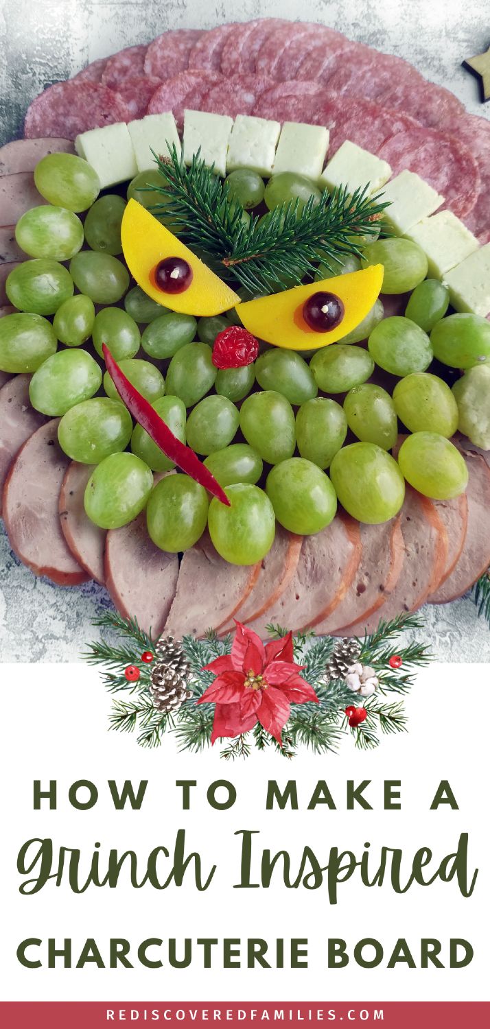 This Grinch Charcuterie Board is all you need to add some fun to your Christmas gathering. Our easy Grinch face charcuterie board filled with grapes and other kid-approved ingredients is perfect for kids and adults alike. It is the Christmas perfect snack idea for a Grinch party, or pair it with the movie for a fun family activity. Visit rediscoveredfamilies.com for the full guide, and save this pin for an easy go-to when the kids need holiday fun. Grinch Charcuterie, Grinch Charcuterie Board, Charcuterie Board For Kids, Grinch Fruit, Christmas Snacks Easy, Charcuterie Board Ideas, Grinch Party, Grinch Face, Classroom Treats