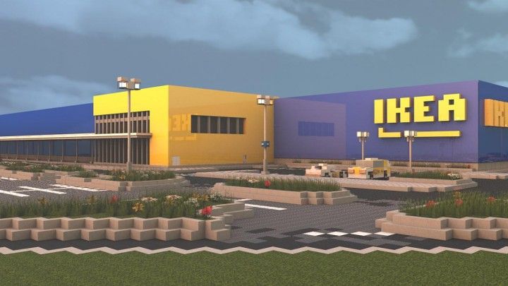 a large ikea store sitting next to a parking lot