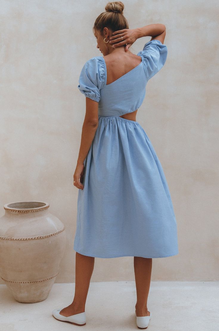 Sundaze. Cutout Midi Linen Dress – ELF Midi Linen Dress, Elf Dress, Cutout Midi Dress, Coastal Holiday, Clothes Spring, Linen Midi Dress, Dress Sale, Asymmetrical Neckline, Organic Linens