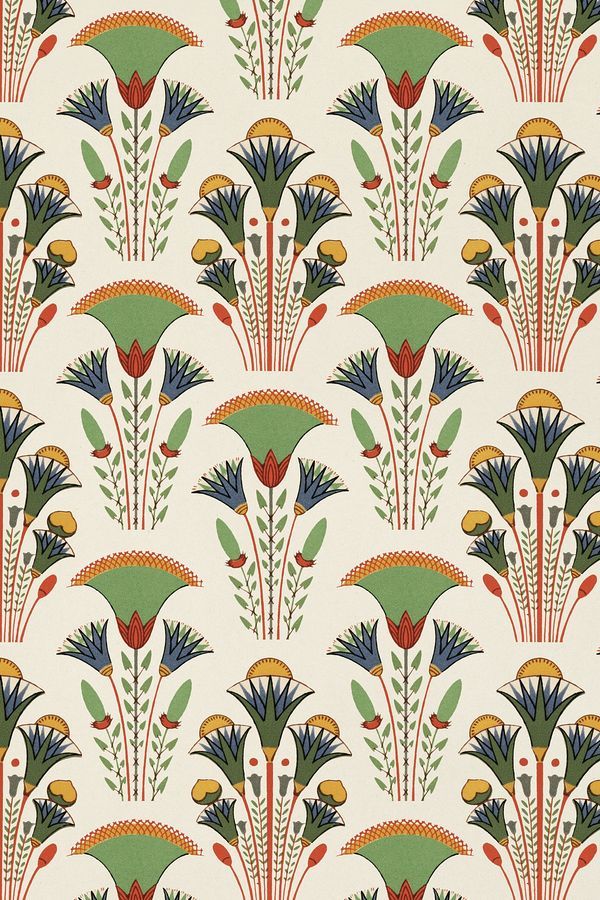 an art deco wallpaper with flowers and leaves