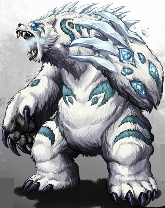 an image of a white furry creature with blue accents on it's chest and claws