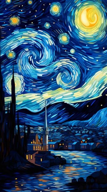 the starry night is painted with acrylic paint