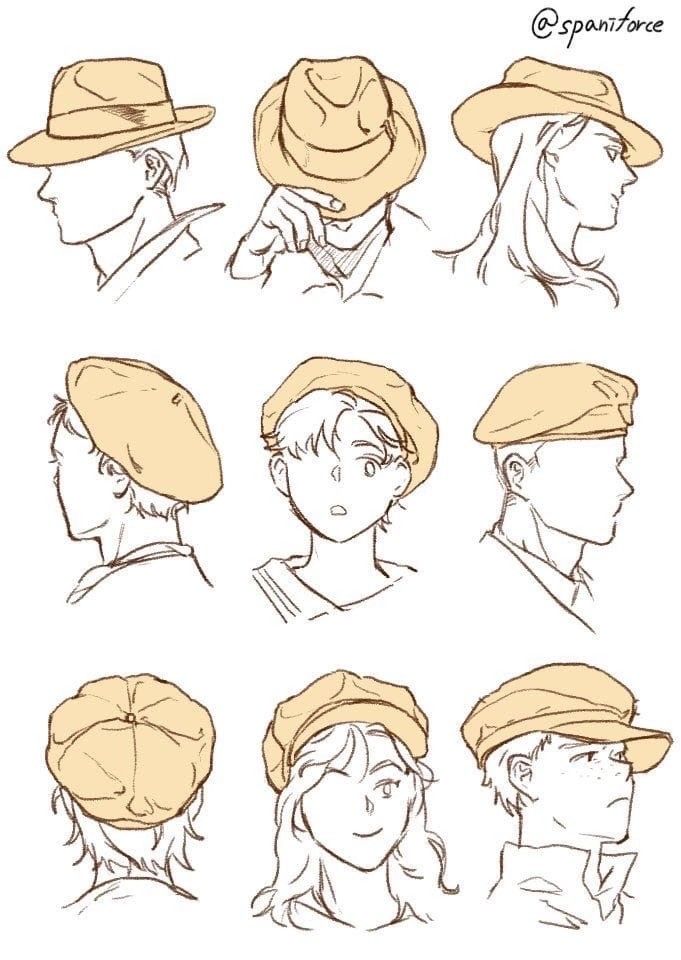 a bunch of hats that are in different positions