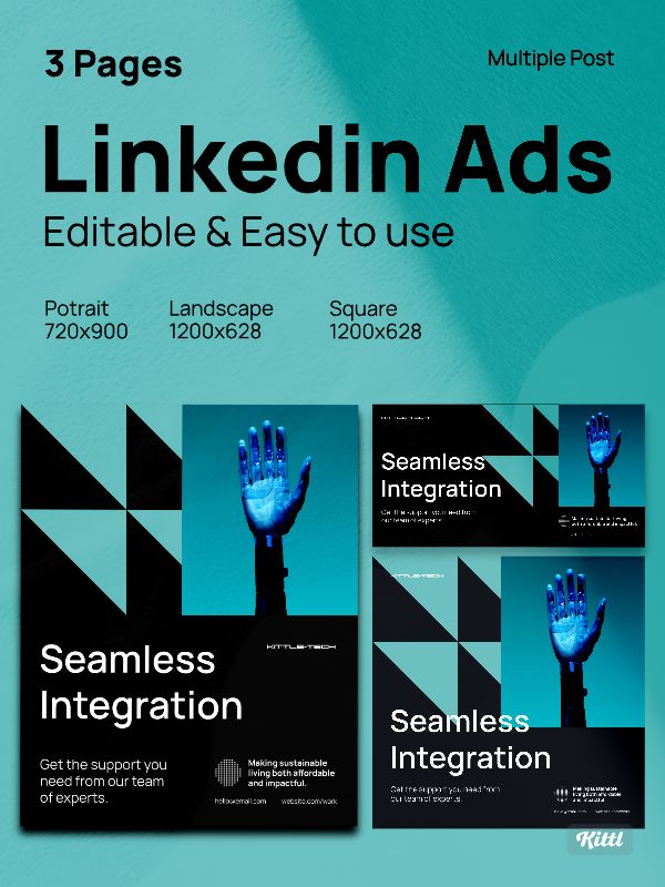 three linkedin ads are displayed on a blue and black background with the words seamless interaction