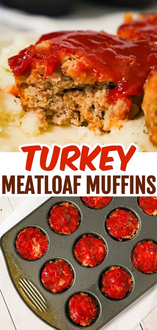 turkey meatloaf muffins in a muffin tin with the words turkey meatloaf muffins