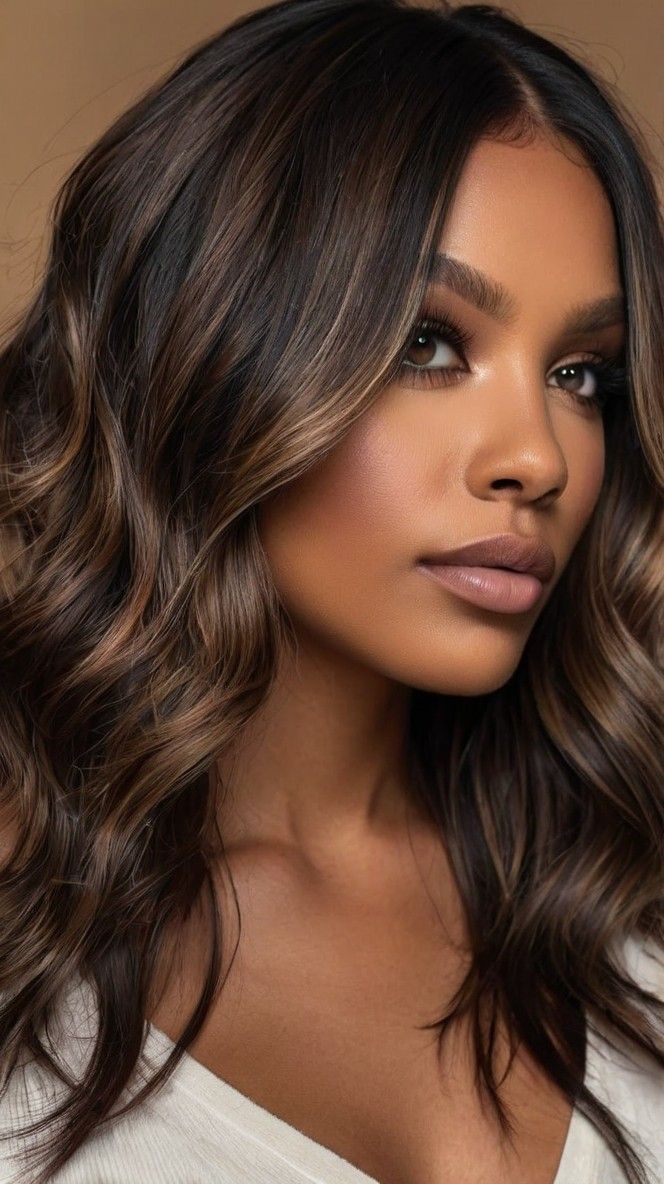 Stunning Benefits of Auburn Waves 🍂 Hair Colors For The Winter, Black Hair Brown Undertones, Fall Chocolate Hair Color, Ebony Hair Color, Fall Hair Colors Dark Skin, Black Skin Hair Color Ideas, Dark Autumn Hair Color Palette, Fall Hair Color For Dark Skin Tone, Med Brown Hair Color