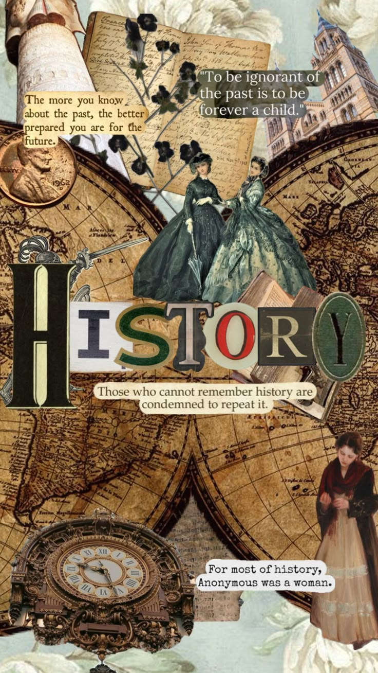 a collage of images with the words history written in large letters and pictures on them