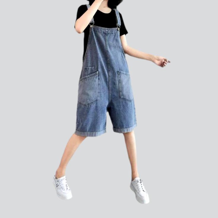 Introducing our latest must-have statement piece for the 2023 Summer Collection ââ‚?the roomy large pocket denim romper! With vintage-inspired suspenders. a loose fit. and a distressed pattern. this timeless piece is here to take your style game up a notch.Why You'll Love ItThis versatile romper offers an edgy. yet timeless look. with its unique distressed pattern and signature loose fit. It's designed to ensure you look chic without compromising on comfort. featuring a zipper and button closure Casual Light Wash Jumpsuits And Rompers With Pockets, Casual Shortalls With Side Pockets, Blue Denim Jumpsuit With Side Pockets For Spring, Spring Blue Denim Jumpsuit With Side Pockets, Light Wash Bib Front Overalls For Summer, Light Wash Overall Jumpsuits And Rompers With Pockets, Light Wash Overall Jumpsuit With Pockets, Casual Summer Overalls With Side Pockets, Summer Shortalls With Side Pockets And Relaxed Fit