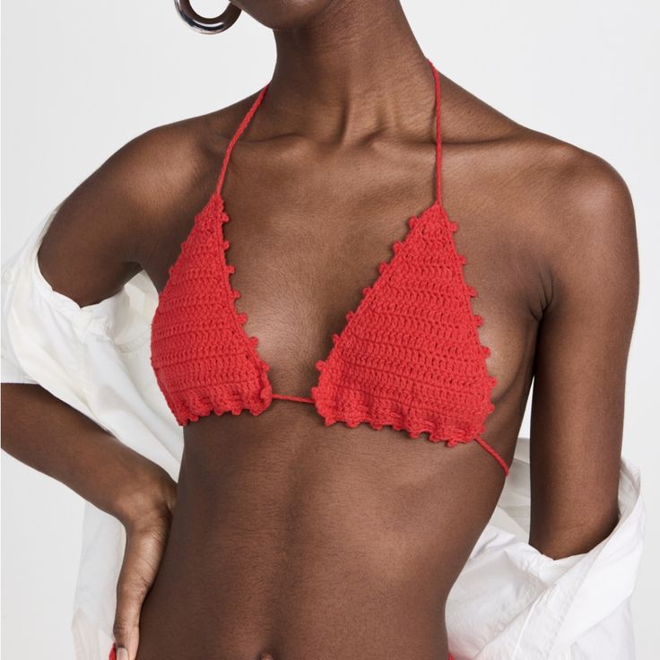 Nwt Elexiay Gaia Crochet Bikini Top. Size Xs. Original Price $150. Lightweight Crochet. Unlined. Summer Red Halter Top, Bra Friendly, Summer Bra Friendly Red Halter Top, Red Halter Neck Top For Beach, Red Triangle Halter Top Bra Friendly, Red Triangle Halter Top For Beach, Red Triangle Halter Top With Bra-friendly Design, Fitted Crochet Trim Halter Top For Beachwear, Red Bra Friendly Halter Top, Red Triangle Halter Top For Party