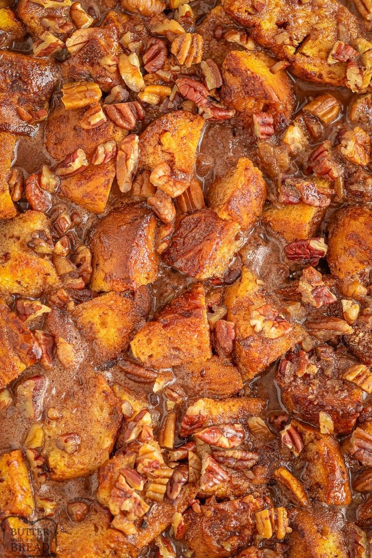 a close up view of some pecans and other food