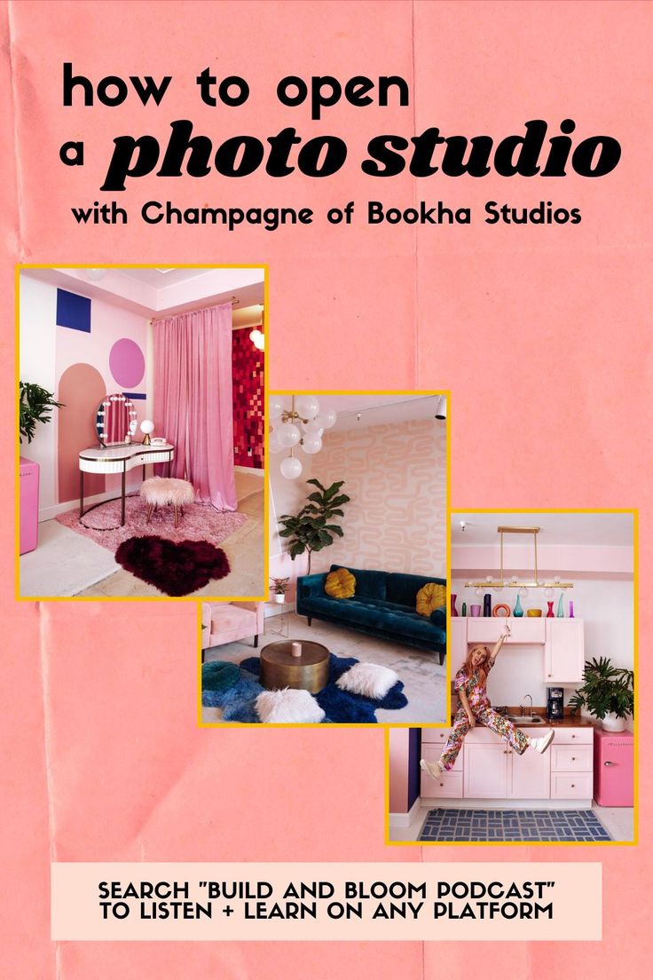 the cover of how to open a photo studio with champagne of booha studios, search build and bloom