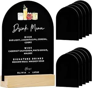 six black chalkboard menus with wooden stand