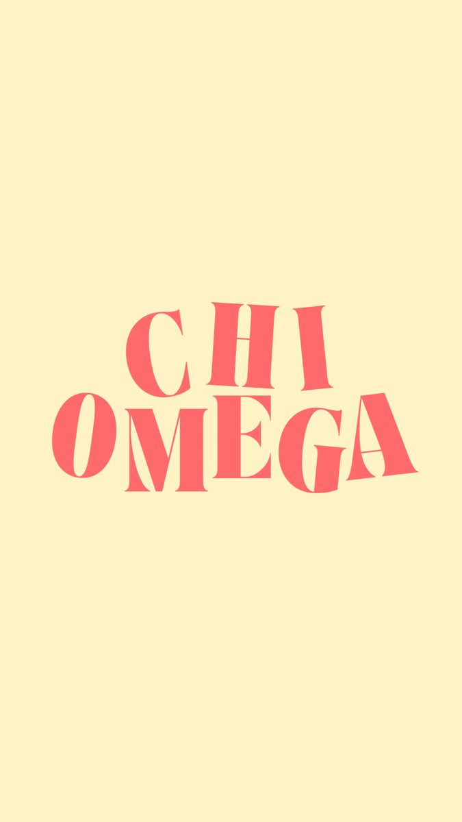 the words chi omega are in red and pink on a light yellow background,