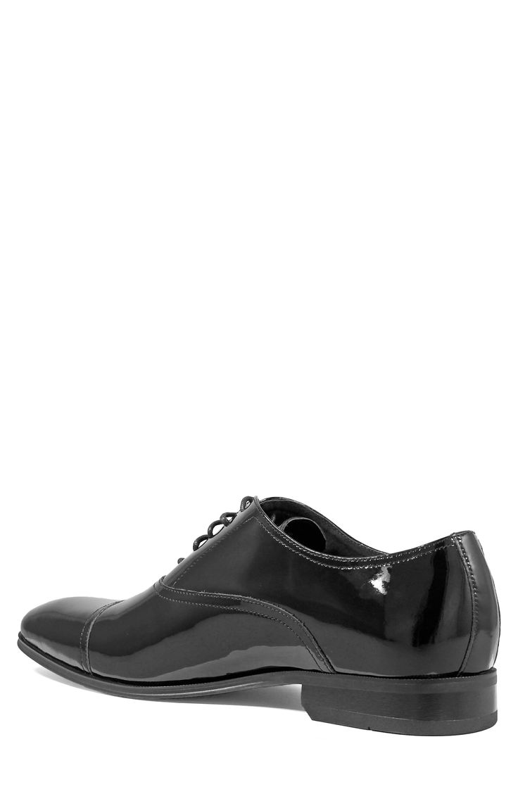 Lustrous patent leather elevates a clean-cut oxford with a fully cushioned memory foam footbed. Style Name:Florsheim Tux Cap Toe Oxford (Men). Style Number: 5556818. Modern Patent Leather Lace-up Oxfords, Classic Synthetic Oxfords For Formal Occasions, Formal Synthetic Oxfords With Removable Insole, Classic Synthetic Oxfords For Formal Wear, Classic Formal Synthetic Oxfords, Glossy Finish Leather Dress Shoes With Round Toe, Elegant Formal Lace-up Shoes With Cushioned Footbed, Fitted Patent Leather Lace-up Oxfords, Modern Patent Leather Lace-up Shoes For Derby