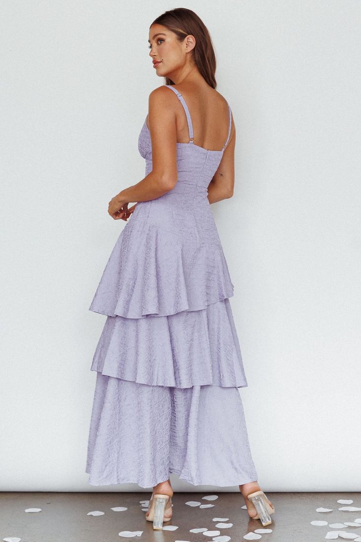 Light Dusty Purple Bridesmaid Dresses, Lavender Boho Dress, Pale Lavender Dress, Light Blue Dress Plus Size, Spring Tiered Lined Maxi Dress, Fitted Tiered Skirt Sundress, Bridesmaid Midi Dress With Ruffle Hem And Sleeveless Design, Bridesmaid Sleeveless Midi Dress With Ruffle Hem, Sleeveless Midi Bridesmaid Dress With Ruffle Hem