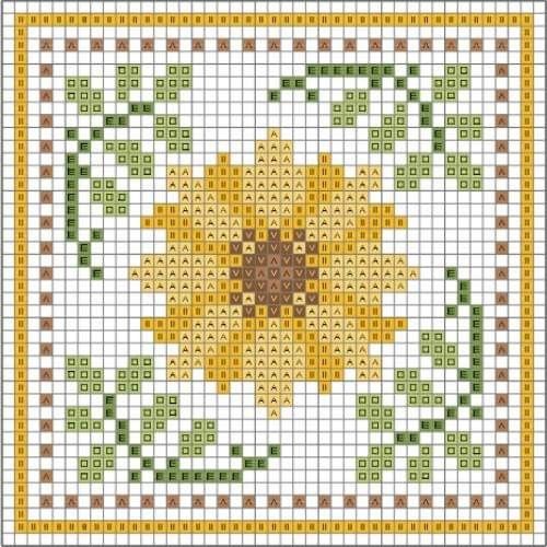 a cross stitch pattern with a sunflower on it