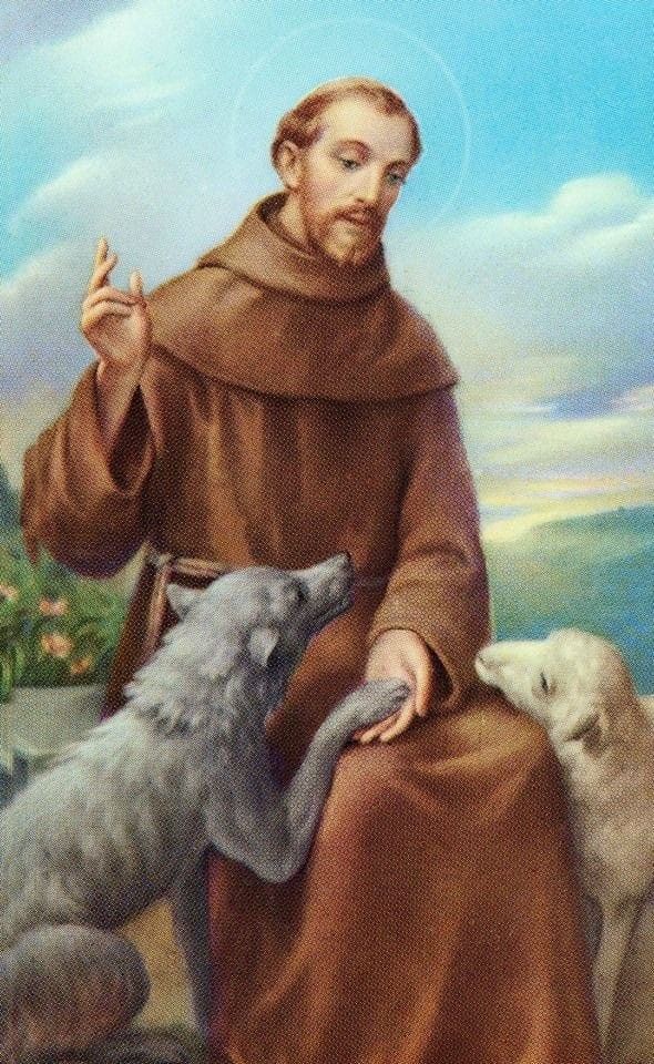 a painting of jesus sitting on a rock with two lambs in front of him