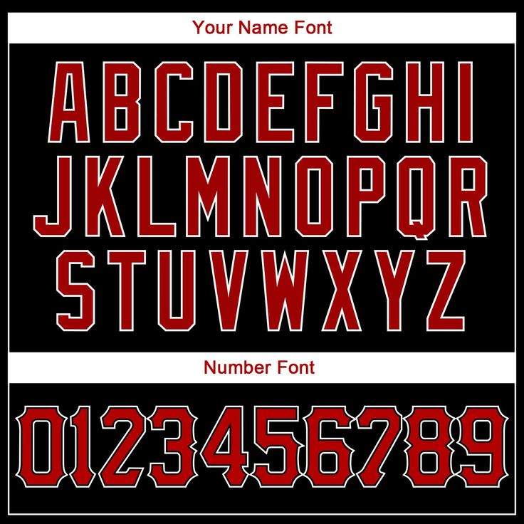 a red and black font with numbers on it