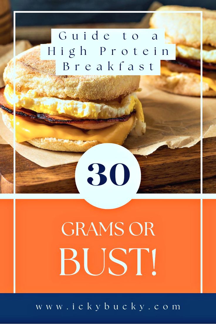 the ultimate guide to high protein breakfast, with text overlay that reads 30 grams or bust