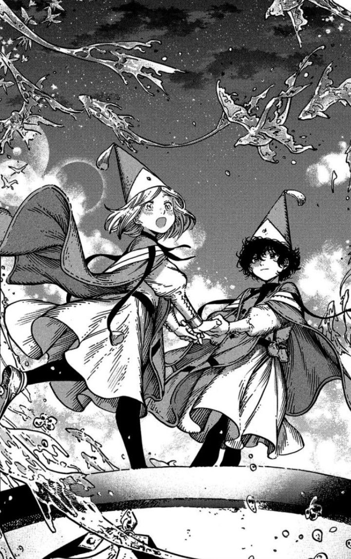 an image of two witches flying in the sky