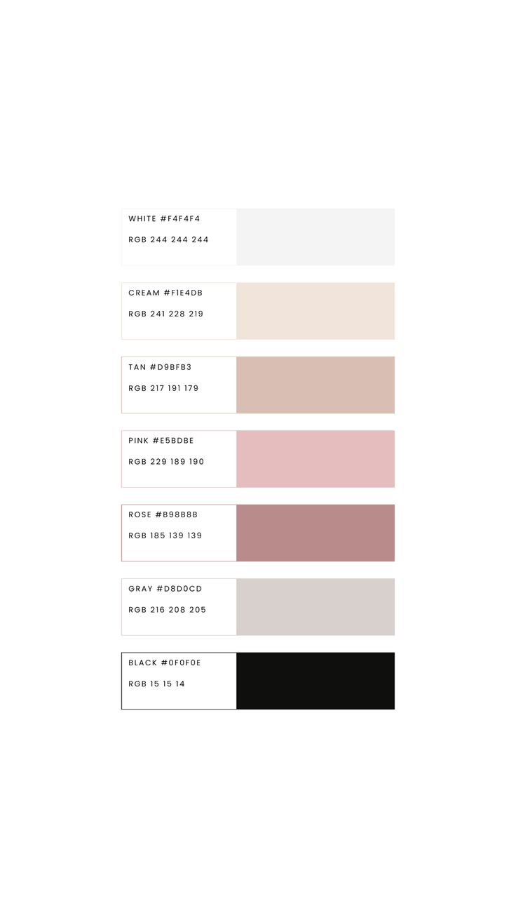 the color palette is shown in different shades and sizes, including black, white, pink,