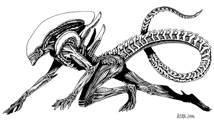 a drawing of an alien attacking another creature