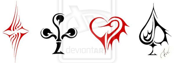 four different types of hearts and arrows on a white background with the word love written in red