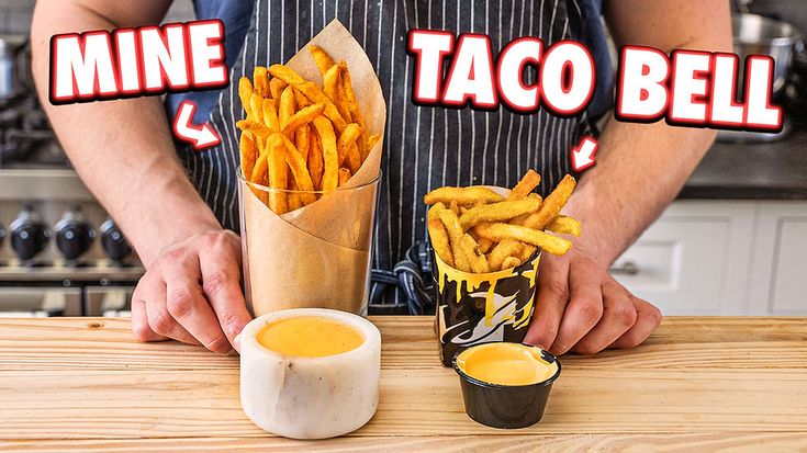 the man is preparing to serve his taco bell fries