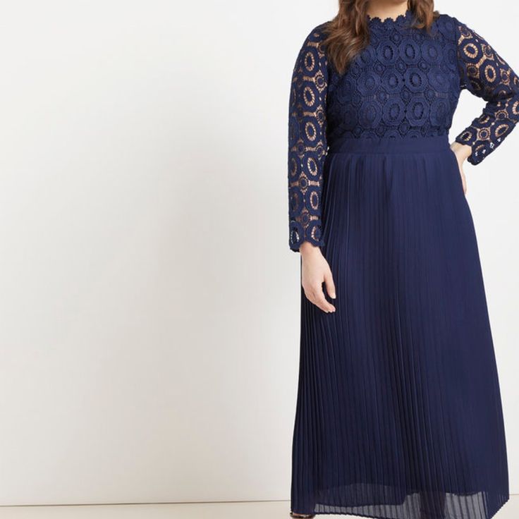 Beautiful Navy Blue Lace Gown/Evening Dress With Pleated Skirt! Perfect For Wedding, Church, Formal Event, Or An Evening Out! This Gown/Evening Dress Is Very Elegant! All Sales Are Final! No Exceptions! Elegant Pleated Bridesmaid Maxi Dress, Elegant Pleated Maxi Dress For Bridesmaids, Fitted Pleated Bridesmaid Dress, Blue Long Sleeve Dress With Pleated Skirt, Floor-length Pleated Maxi Dress For Party, Formal Blue Pleated Maxi Dress, Long Sleeve Pleated Prom Dress, Long Sleeve Pleated Dress For Prom, Long Pleated Bridesmaid Dress