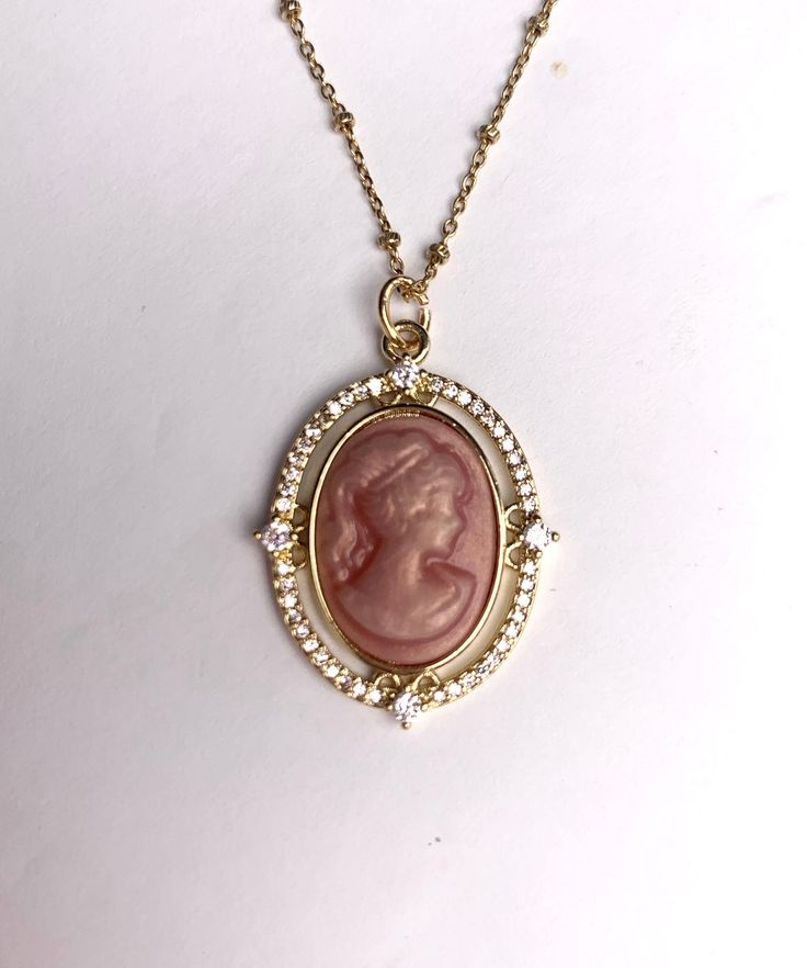 -18" long gold filled chain -Gold Filled Pavé Cameo Oval Cameo Pendant Jewelry In Brass, Oval Cameo Pendant In Brass, Gold Cameo Jewelry In Brass, Gold Brass Cameo Jewelry, Gold Oval Pendant With Cameo Detail, Cameo Brass Oval Pendant Jewelry, Brass Cameo Oval Pendant Jewelry, Gold Oval Cameo Necklace, Oval Gold Cameo Necklace