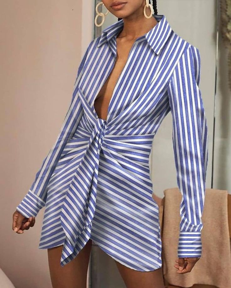 Women's Fashionable Home Style Loose Shirt Dress – Trendha Striped V-neck Fitted Shirt Dress, Fitted Striped V-neck Shirt Dress, Striped Fitted V-neck Shirt Dress, Blue V-neck Shirt Dress For Day Out, Striped Fitted Shirt Dress For Beach, Blue Shirt Dress For Beach, Chic Light Blue Long Sleeve Mini Dress, Fitted Striped Long Sleeve Shirt Dress, Blue Long Sleeve Mini Dress For Summer