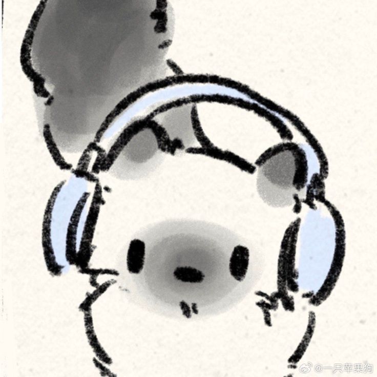 a drawing of a teddy bear wearing headphones